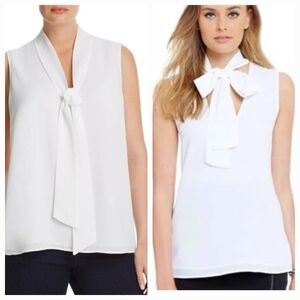 Michael Kors White Sleeveless Blouse with Bow Detail